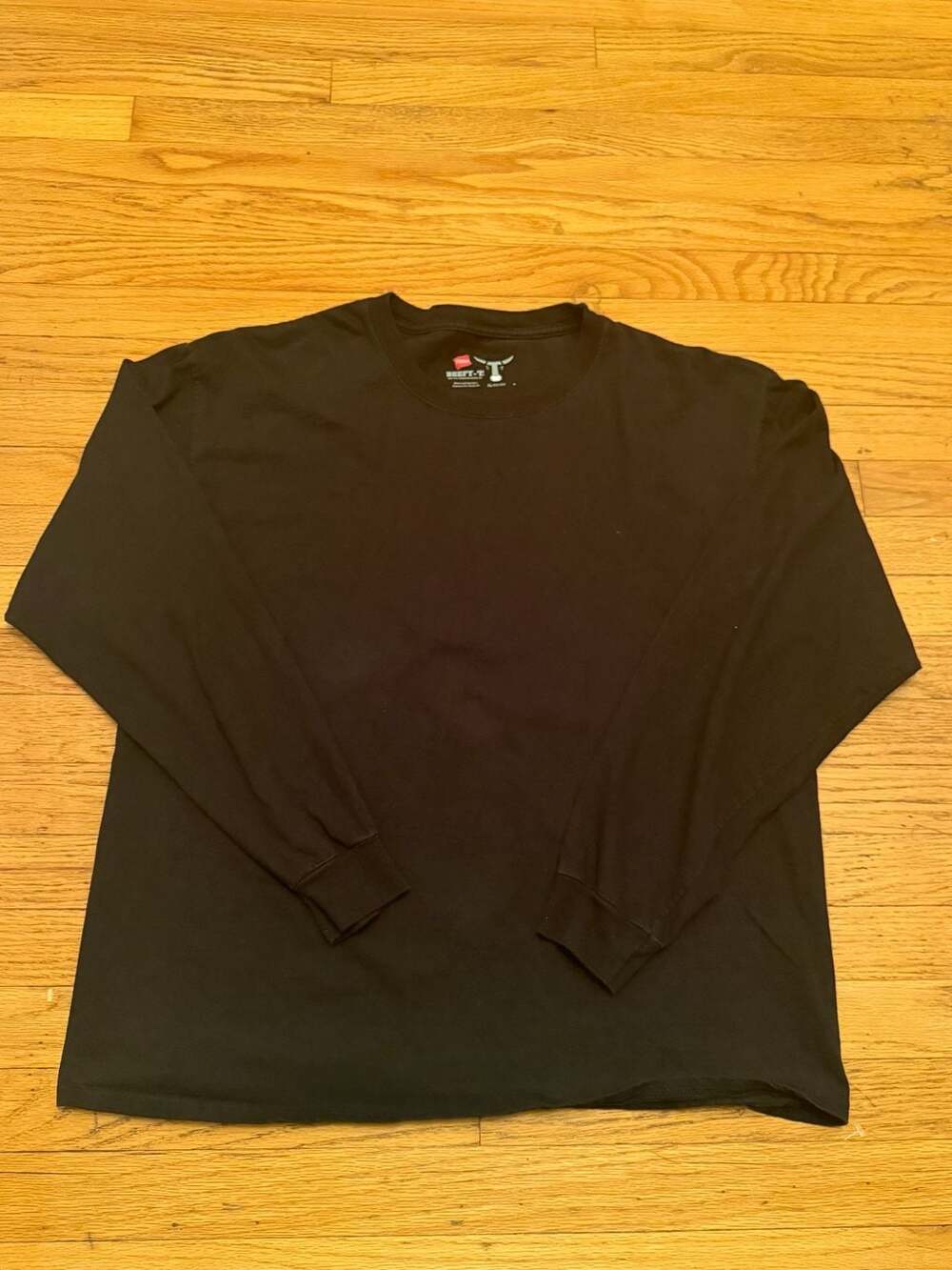 Hanes Beefy-T Long Sleeve T-Shirt Size XL Black Cotton Crewneck